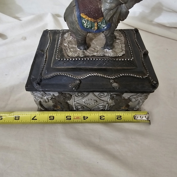 Handpainted Elephant Trinket Jewelry Keepsake Box Resin 6"x4" Eastern Decor - Picture 4 of 6